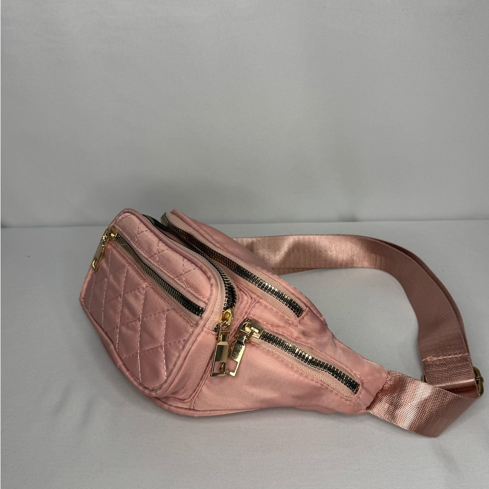 Remi Pink Quilted Belt Bag with Gold Accents - Picture 5 of 7